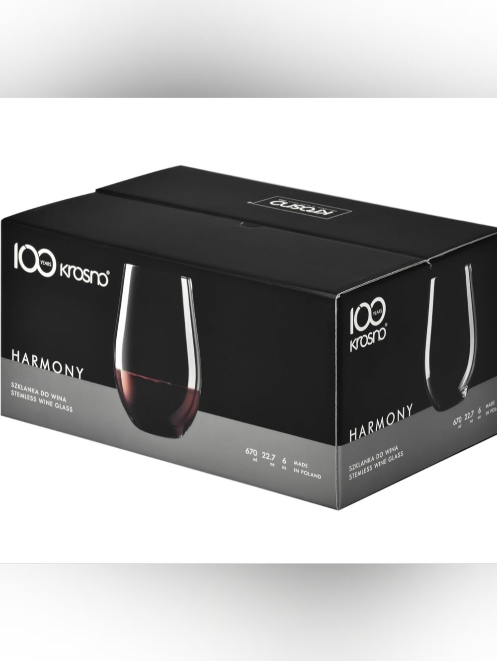 Krosno Stemless Wine Glass Set of 6 New In Box